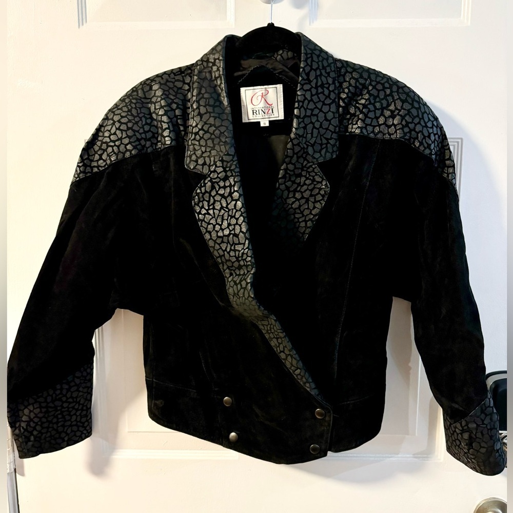 VTG 80s Leather Collared Moto Jacket Animal Print Unique Stranger Things Funky